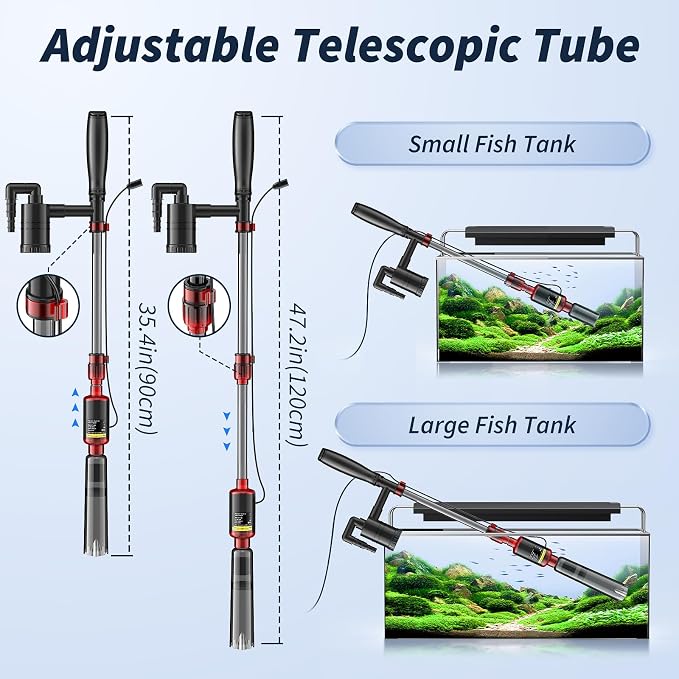 Fish Tank Cleaner - Aquarium Gravel Cleaner, 530GPH/32W Electric Fish Tank Cleaning Tools, Adjustable Water Flow Aquarium Cleaner Kit, Turtle Tank Gravel Cleaner Vacuum for Wash Sand, Water Changing