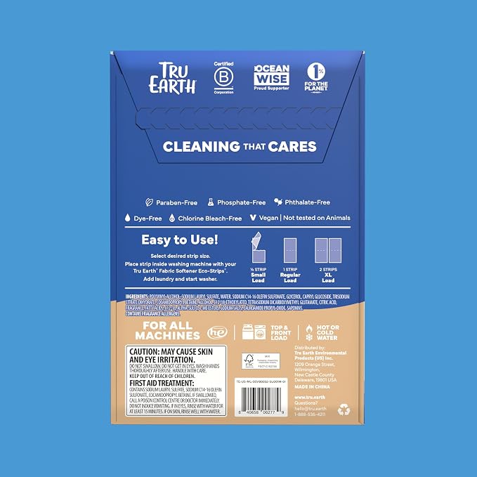 Tru Earth Compact Dry Laundry Detergent Sheets - Up to 64 Loads (32 Sheets) - Paraben-Free - Original Eco-Strip Liquidless Detergent, Great for Travel - Vanilla Bean