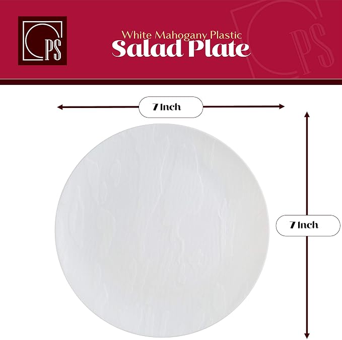 Posh Setting White Plastic Plates Disposable Plastic Wood Pattern Dinnerware (Includes 20 Dinner Plates and 20 Salad Plates) Elegant Disposable Dinnerware Set