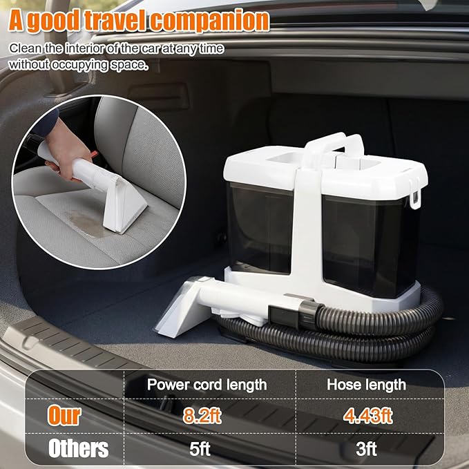 Foandbevi Portable Carpet & Upholstery Cleaner Machine, 800W Brushless Motor 16KPa Powerful Suction Self-Cleaning with 3 Brush Heads, Deep Cleaning Spot Shampooer for Pet, Sofa, Couch, Car & Area Rugs