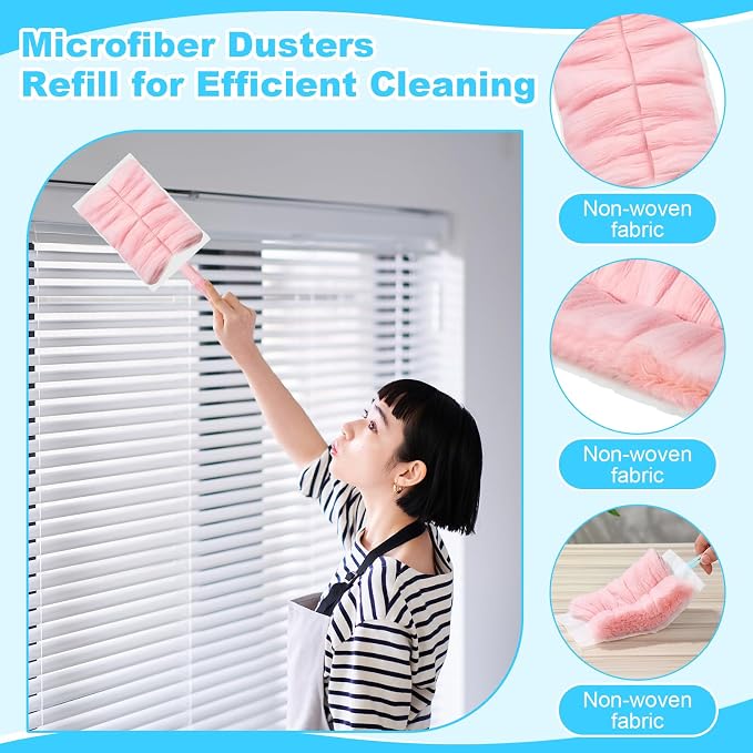 Mimorou 100 Pcs Disposable Dusters Refills Bulk Heavy Duty 180° Multi Surface Replacement Dusters for Cleaning Ceiling Fan with Microfibers Unscented (Pink Color)