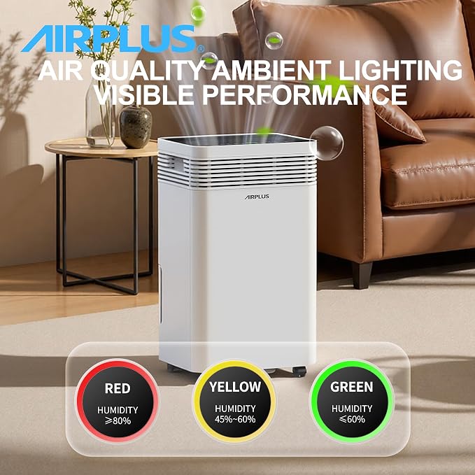 AIRPLUS 8000 Sq. Ft Commercial Grade Dehumidifier for Basement, 225 Pint Portable Dehumidifiers with Drain Hose for Large Room, Quiet Sleep Mode Dehumidifier for Bedroom, RV De humidifier for Camper