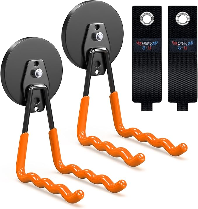 3-H Extra Strong Magnetic Hooks,Heavy Duty Large Anti-Slip Magnet Hooks Wave Shape,No-Drill Tool Holder for Garage,Power Drill,Garden Tools,Hose Storage,2 Pack Orange