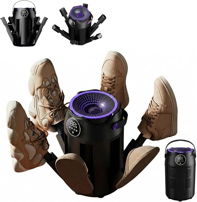 6-Arm Boot and Glove Dryer Family Size – Forced Air Boot Dryer with Heat Blower & Timer. Foldable Ski Boot Dryer, Warmer & Hockey Equipment Dryer for Shoes, Ski Gloves, Hats – Adjustable Rack(Black)
