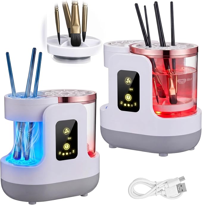 Electric Paint Brush Cleaner, Portable Paint Brush Washer with Air Dry Rack, Reusable Cleaning Container for Acrylic, Watercolor, Oil Painting, Artists, Classroom, Studio