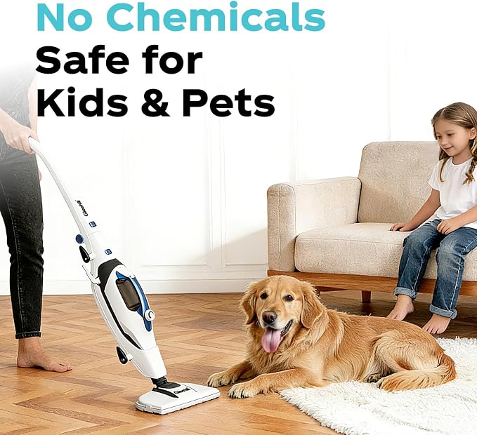 10-in-1 Steam Mops for Floor Cleaning, 302℉ Detachable Handheld Steam Cleaner with 400ml Water Tank and 26.25ft Power Cord, Folding Steamer Mop for Hardwood and Tile Floors, Blue & White