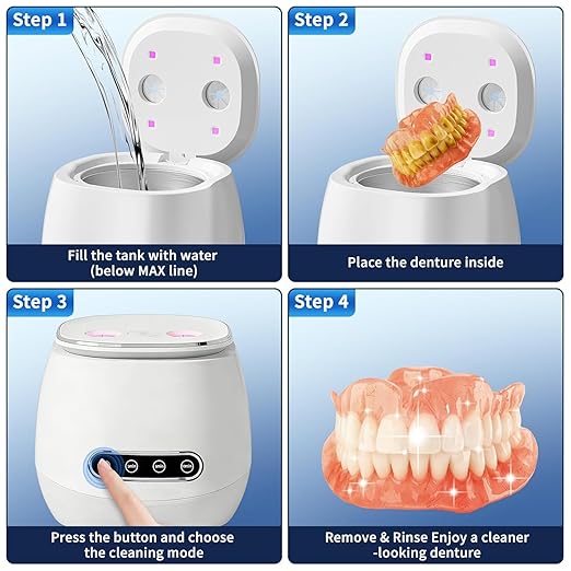 Ultrasonic Retainer Cleaner Machine, Dental Cleaning Pod for Dentures, Aligners, Night Guards, Braces, Toothbrush Heads & Jewelry, 45kHz Retainer Cleaner with 3 Modes & Digital Timer