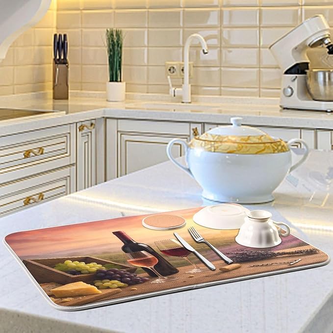 Red Wine Glasses Dish Drying Mat Absorbent Kitchen Pads for Counter Kitchen Dish Dryer 18 x 24 Mat under Dish Drainer
