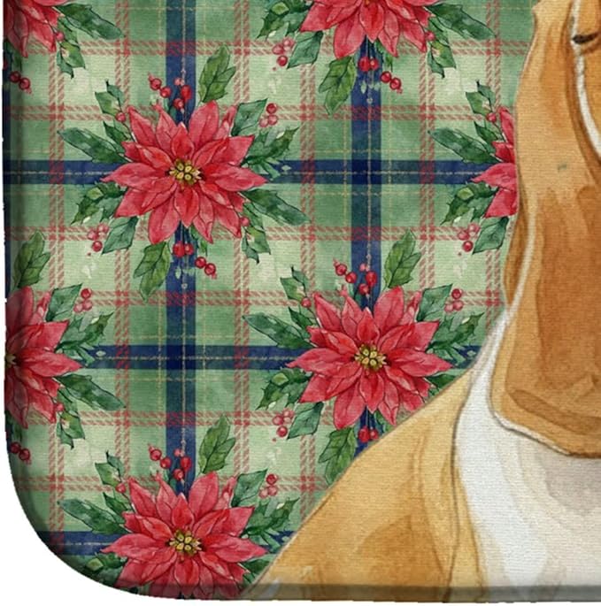 Caroline's Treasures Lemon and White Basset Hound Christmas PoinsettIas Dish Drying Mat Absorbent Dish Drying Mat Pad for Kitchen Counter Dish Drainer Mat for Countertop, 14 x 21", Multicolor