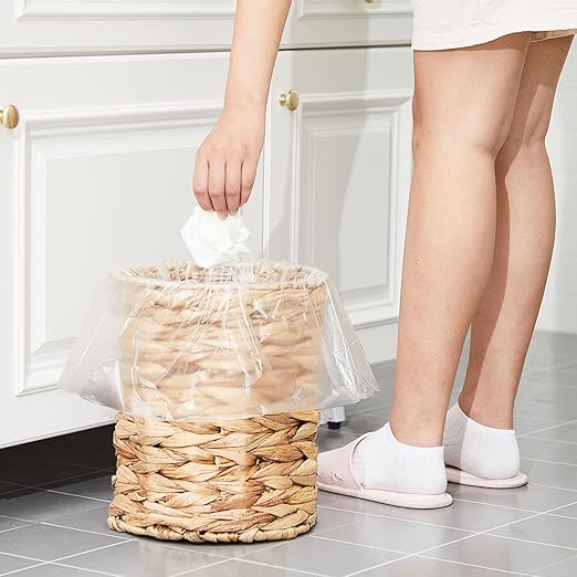 Ctosree 3.8 Gallons Large Wicker Trash Can with Lid Handle Woven Wicker Rattan Bathroom Waste Basket Boho Trash Basket with 100 Plastic Garbage Bags for Bedroom Office Laundry (Classic Style, Nautral)