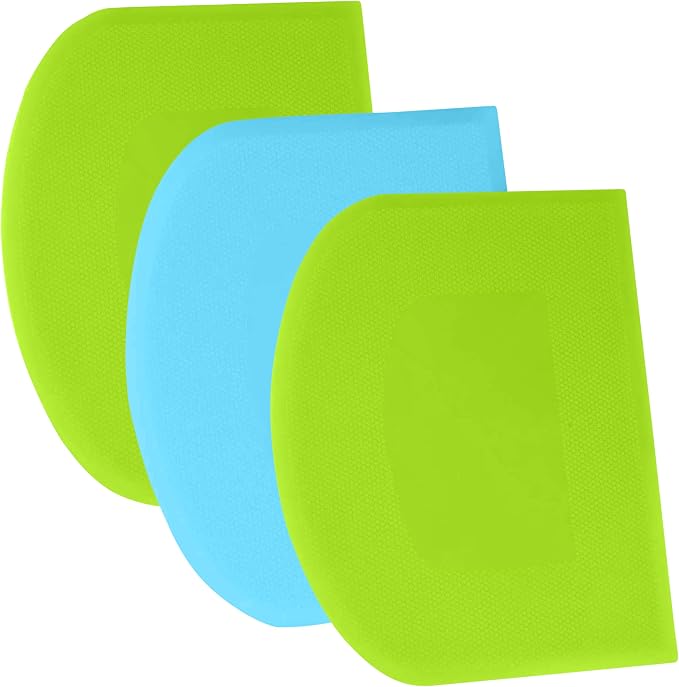 SURDOCA Dough Scraper Bench Scraper - 3P 5.9x4.3" Plastic Flexible Bowl Scraper, Sharp Edge & Angles Cake Scraper. Non-Slip Bakeware Decorating Tools Sculpting & Modeling Tools - Green+Blue+Green