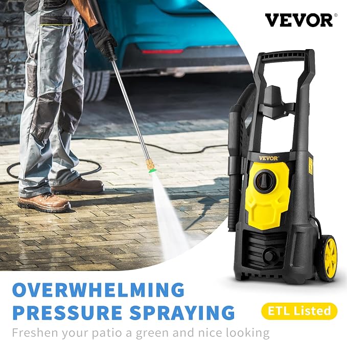 VEVOR Electric Pressure Washer, 2000 PSI 1.76 GPM, Portable Cleaner with 20ft Hose, Foam Cannon & 4 Nozzles for Cars, Patios, Fences - ETL Listed