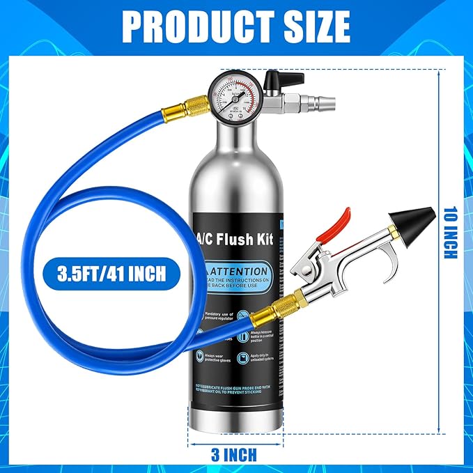 Rossesay AC Flush Kit Air Conditioner System Flush Canister Kit AC Drain Line Cleaner Tool Conditioning Pipeline Set with Gauge, Air Fittings and Hose for Car Conditioner Pipe(Blue,Classic)