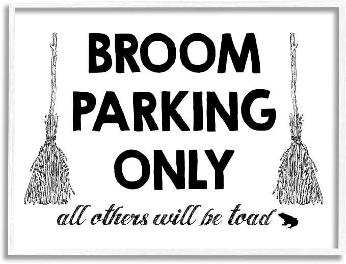 'Broom Parking Witty Halloween Witch Phrase'| Framed Giclee Art | Stupell Industries | White, 14 x 11 Inches, Easy to Hang and Sturdy, Made in USA, by Lettered and Lined