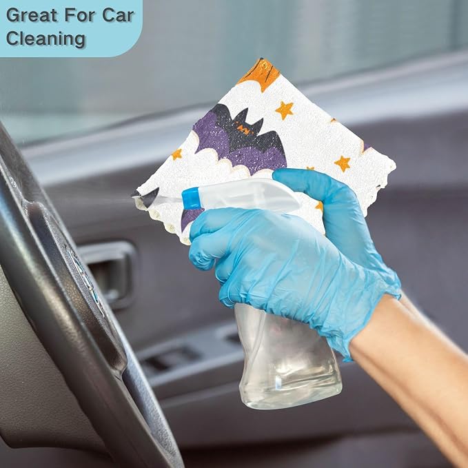 White Halloween Bats and Stars Kitchen Towels Dish Cloths Set of 6 Microfiber Cleaning Cloths for Cars Super Absorbent Machine