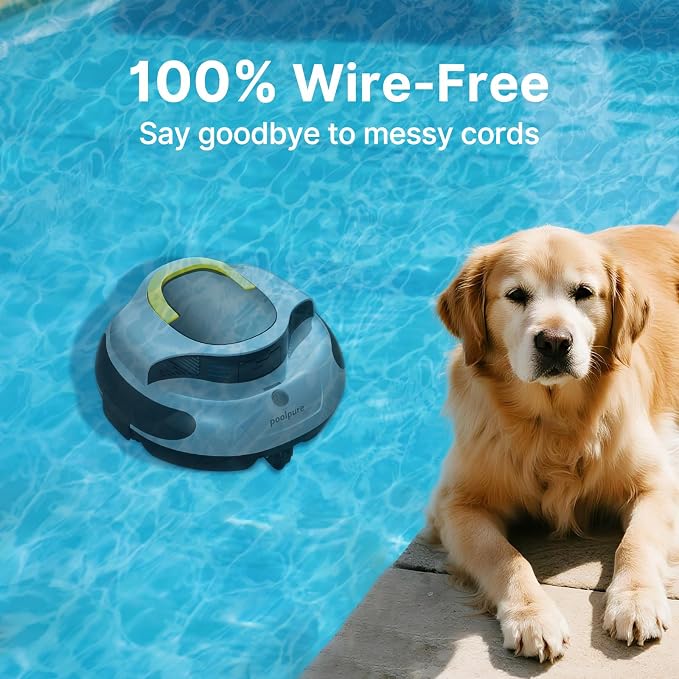 POOLPURE DR-SP45G – 120-Minute Robotic Pool Cleaner with Dual 35W Motors, Long-Lasting Battery, and Customizable Path, Ideal for Above-Ground Pools up to 45ft (Grey)