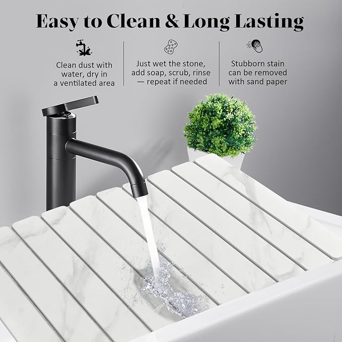 Large Stone Dish Drying Mats for Kitchen Counter, 24"(L)×16"(W) Marble-Pattern Dish Drying Mat, Eco-Friendly Absorbent Diatomaceous Earth Mats for Dishes Bottles Cups, Match Any Countertop