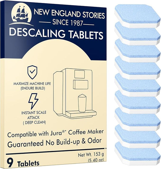 Jura Compatible Descaling Tablets (9-Pack) - Powerful Limescale & Calcium Remover for Coffee Machines | Prevents Clogs, Protects Internal Parts & Boosts Brewing Performance | Restores Original Taste