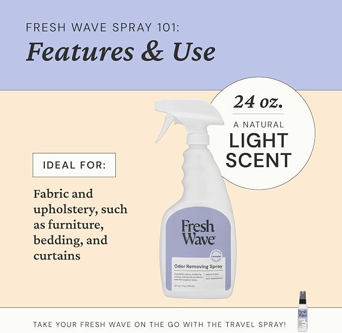 Fresh Wave Lavender Scent Odor Eliminator Spray & Air Freshener, 24 fl. oz. | Odor Absorber for Home, Furniture, Fabrics & Trash | Safer Odor Relief