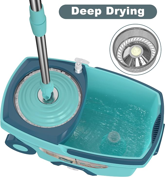 Spin Mop and Bucket with 12Pcs Mop Heads(Light Green)