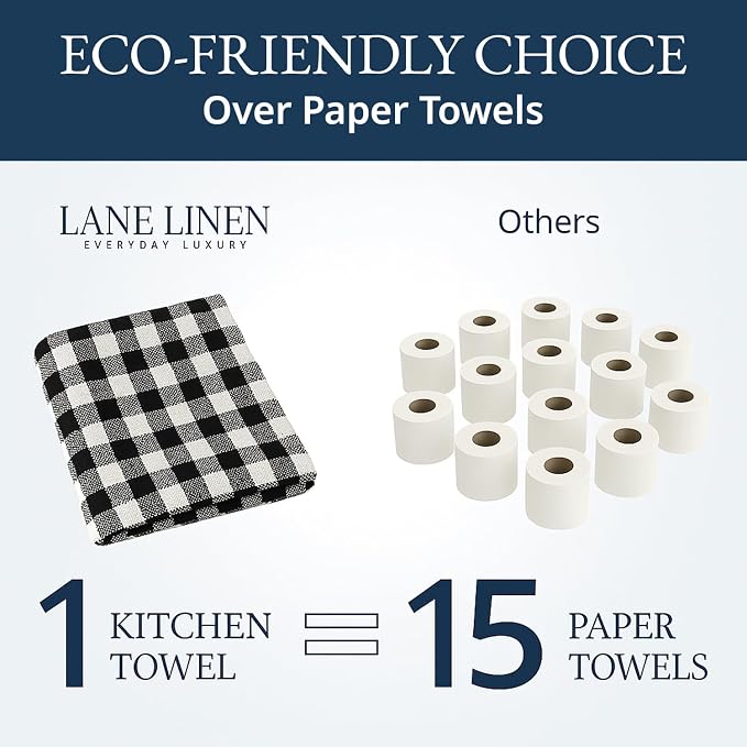 LANE LINEN Kitchen Towels Set – Pack of 6 Cotton Dish Cloths, 18”x28”, Soft & Quick-Drying Tea Towels for Cleaning – Black
