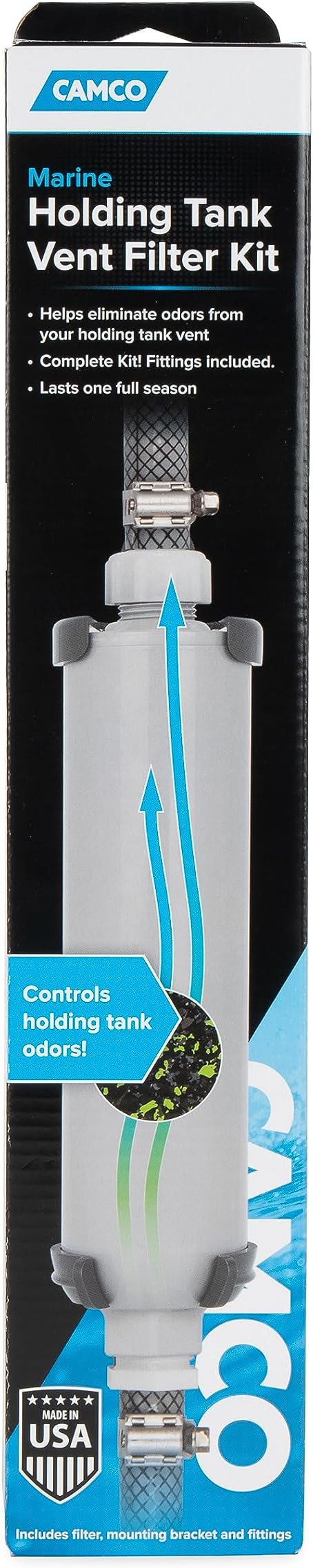 Camco Marine Holding Tank Vent Filter Kit | Easy Install | Features granular Activated Carbon (GAC) for Maximum Odor Control (50190), Gray