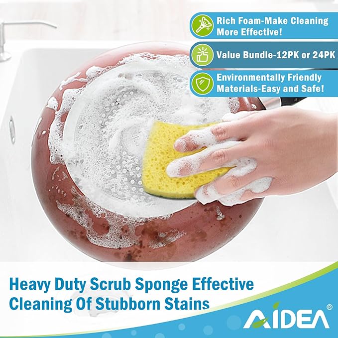 AIDEA Heavy Duty Scrub Sponge, Cleaning Sponge, Kitchen Dish Sponge, Effortless Cleaning Eco Scrub Pads for Dishes,Pots,Pans All at Once