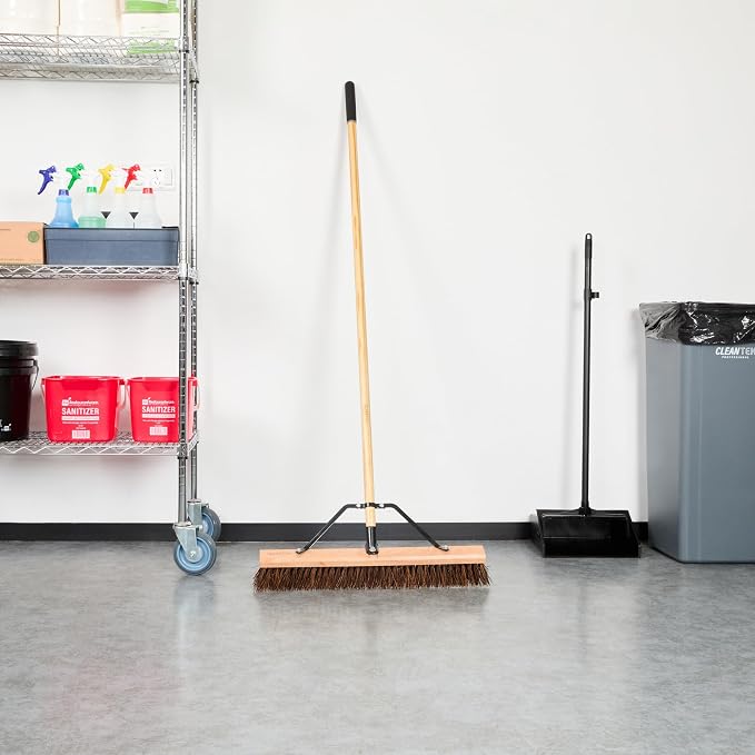 Restaurantware-Clean Tek Professional 24 Inch Push Broom, 1 Heavy-Duty Broom with 60” Handle - Palmyra Bristles, Use Indoor and Outdoor, Wooden, Commercial Use, for Deck, Driveway, Garage, Patio