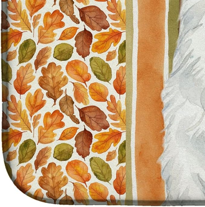 Caroline's Treasures White Samoyed Heirloom Fall Dish Drying Mat Absorbent Dish Drying Mat Pad for Kitchen Counter Dish Drainer Mat for Countertop, 14 x 21", Multicolor