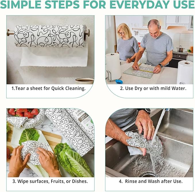 Ecozoi Bamboo Rayon Reusable Towels - 4 Pack | Equivalent to 80 Regular Rolls | 70% Rayon from Bamboo and 30% Cotton Kitchen Paper Rolls | 50 Times More Usage than Regular Paper Rolls