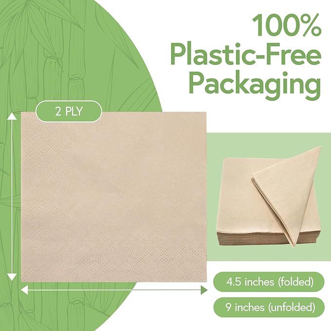 100% Bamboo Cocktail Napkins for Wedding (1000-Pack) | 2-Ply FSC Certified | Biodegradable Beverage Napkins for Party, Home or Commercial Use | 4.5 x 4.5 Inch Folded | Ideal for Serving Drinks