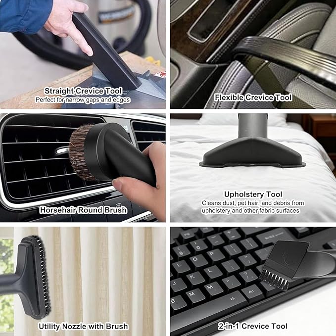 Alrens 9PCS Vacuum Cleaner Attachments for Miele Vacuums, Horsehair Floor Brush Kit for Household & Car Detailing, Compatible with Miele C1 C2 C3, S2 S4 S5 S6 S8 Series