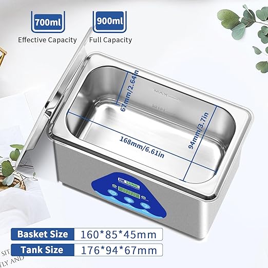 DK SONIC Ultrasonic Cleaning Machine-Ultrasonic Jewelry Cleaner with Digital Timer and Basket, Sonic Cleaner for Jewelry, Ring, Eyeglasses, Watchband, Coins (900ML, 110V)