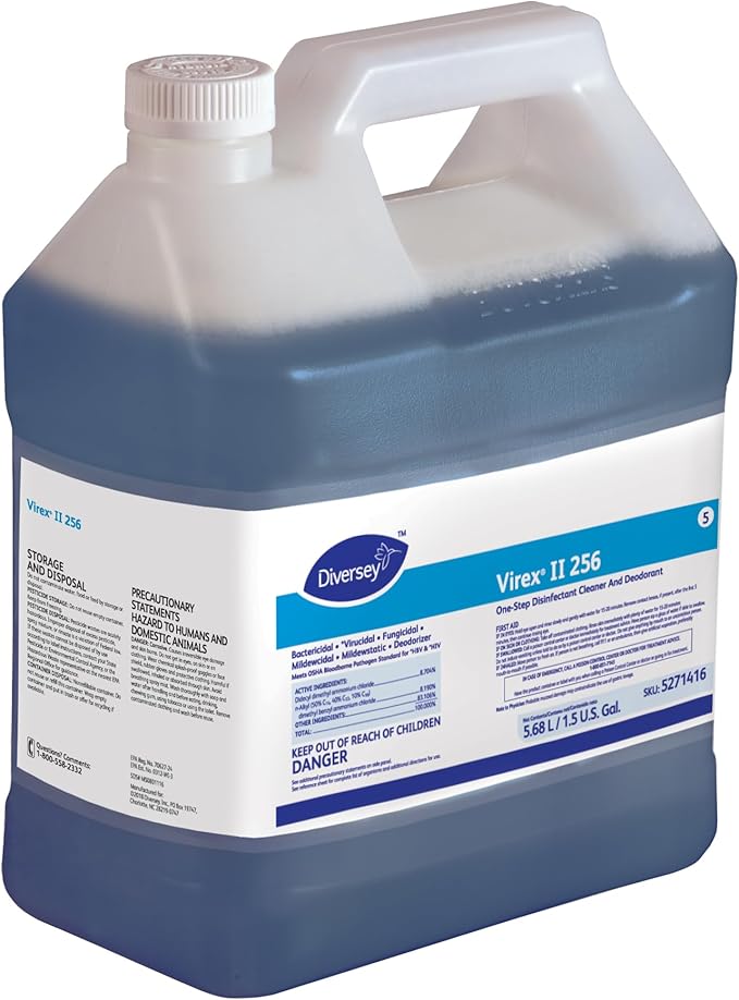 VIREX Diversey II 256 Disinfectant Cleaner Command Ctr, 1.5 gal, 2 Pk | One Step Cleaning, Fast Contact Time, Controls Odors, Cost Efficient 1:256 Dilution, Multi Surface Use