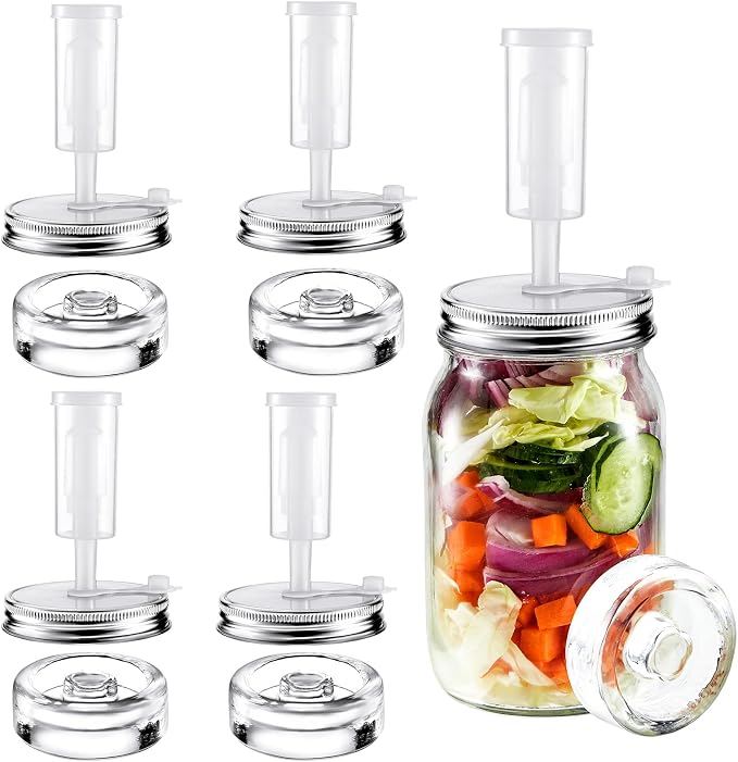 Tessco for you 4 Set Fermentation Kit, Wide Mouth Fermentation Lids and Weights, Airlocks and Silicone Rings for Mason Jars Making and Storing Sauerkraut Probiotic Food (No Jars)