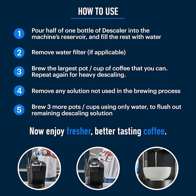 Essential Values Universal Descaling Solution, Made in the USA for Delonghi, Keurig, Breville,Nespresso (8 Uses) Coffee Machine Descaler Cleaner for all Automatic Coffee Makers & Espresso Machines