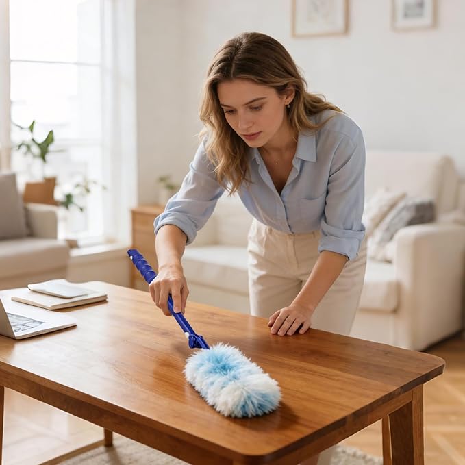 200PCS Duster Refills with 1Pack 23.6"-29.5" Telescopic Handle(15cm Extension), Disposable Electrostatic Dusters for Cleaning Office, Home, Blinds, Ceiling Fans, Furniture