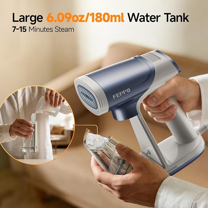 FEPPO Vacuum Steamer for Clothes, Handheld Garment Steamer with Suction, 2-in-1 Steam & Iron, LED Display, Adjustable Suction & Steam Modes, One-Hand Vacuum Steamer for Home (For 110-120V)