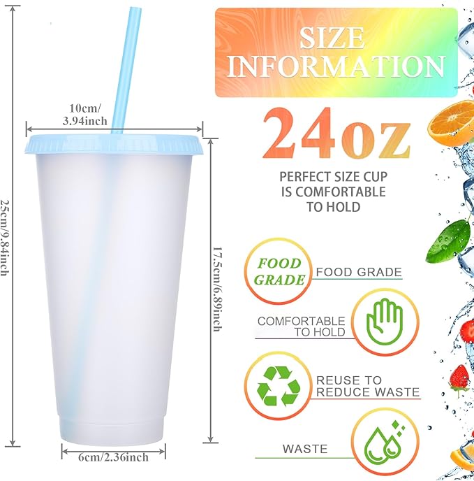 Honeydak 15 Pack Tumbler with Straw and Lid Bulk Cups for Gifts Water Bottle Iced Coffee Travel Mug Cup Reusable Plastic Tumblers for Party Birthdays 24-27 oz (Pretty Color)