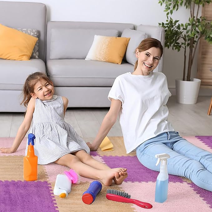 12 Pcs Plush Interlocking Carpet Tiles, Non-Toxic Foam Carpet Tiles for Toddler Baby, Anti-Slip, EVA Foam Interlocking Tiles for Floor, Nursery, Playroom, Purple, Light Brown, Pink