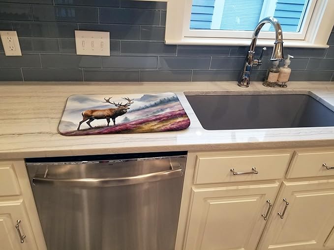 Caroline's Treasures Highland Red Deer Dish Drying Mat Absorbent Dish Drying Mat Pad for Kitchen Counter Dish Drainer Mat for Countertop, 14 x 21", Multicolor