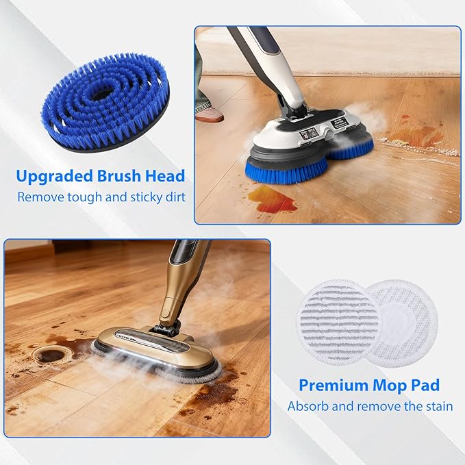 Steam Mop Pads Replacement Brush Head for Shark Steam Mop Professional Cleaning and Polishing Compatible with Shark S8201/S7000/S7001 Series for Deep Cleaning Hard Floors, 8 Mop Pads and 2 Brush Head