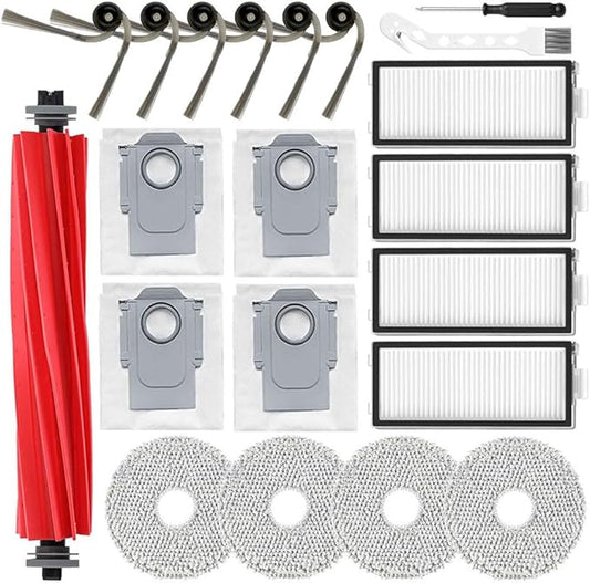 21 Pack Replacement Accessories Fit for Roborock QV 35A, QV 35S, QR 598, QR 798 Robot Vacuum,1 Main Brush,6 Side Brushes,4 HEPA Filters,4 Mop Pads,4 Dust Bags