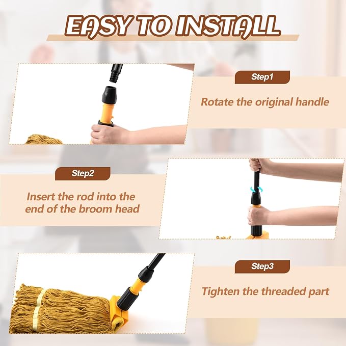 Gisafai 20 Pcs Broom Handle with Threaded Tip Powder Coated Broom Handle Metal Cleaning Pole with Plastic Thread Stick for Floor Brushes Replacement Cleaning Tools Accessories