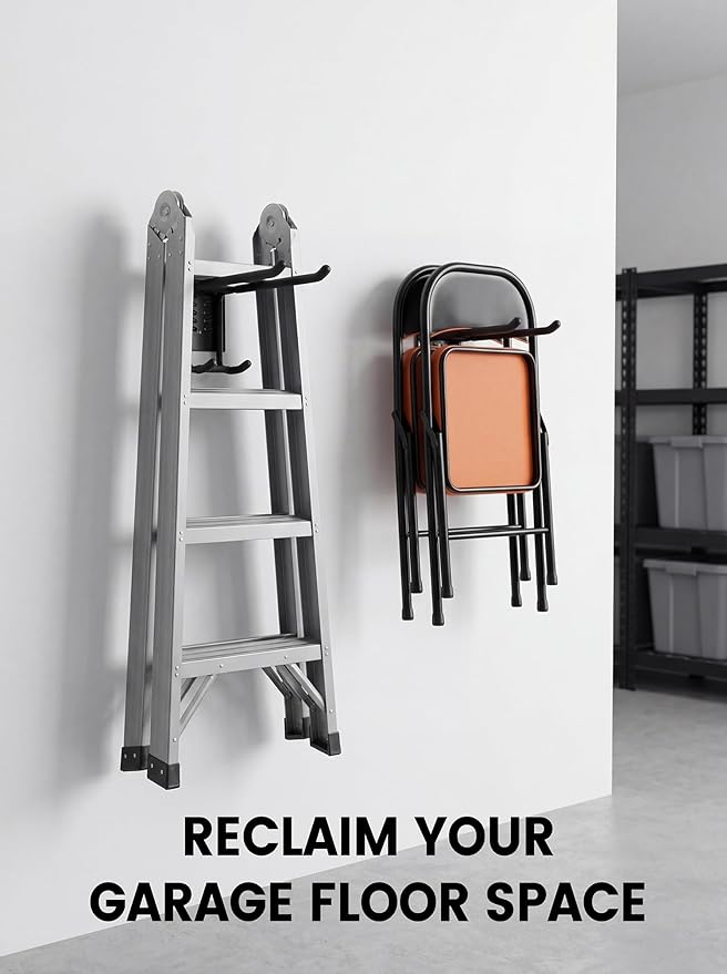 Delobon Garage Hooks 4pack Garage Organization [Steel Multi-Purpose Wall Storage Hooks] for Garden Tool Organizer Heavy Duty Hooks Ladder Power Tools Shovel Rake Broom