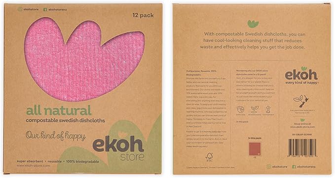 EKOH Swedish DishCloths for Kitchen 12 Pack, Reusable Paper Towels Washable, Eco-Friendly Cellulose Sponge, Microfiber Alternative Dish Cloth, Eco Friendly Cleaning Essentials