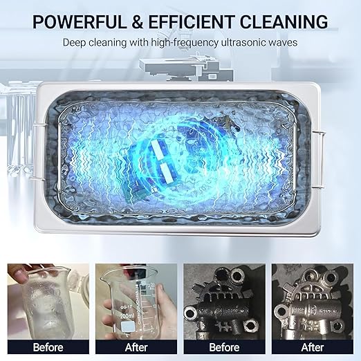 6.5L Digital Ultrasonic Cleaner with Heater，40kHz & 180W Cleaning System，Timer Control for Jewelry, Glasses, Watches