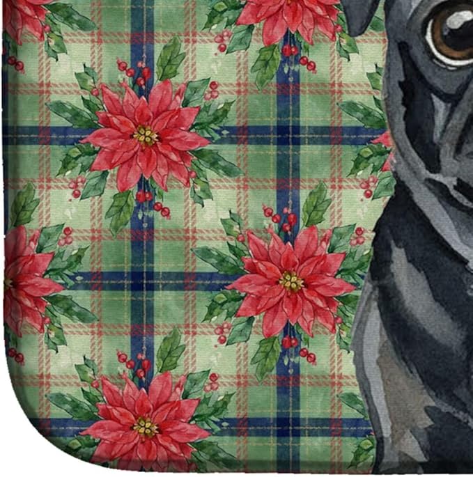 Caroline's Treasures Black Pug Christmas PoinsettIas Dish Drying Mat Absorbent Dish Drying Mat Pad for Kitchen Counter Dish Drainer Mat for Countertop, 14 x 21", Multicolor