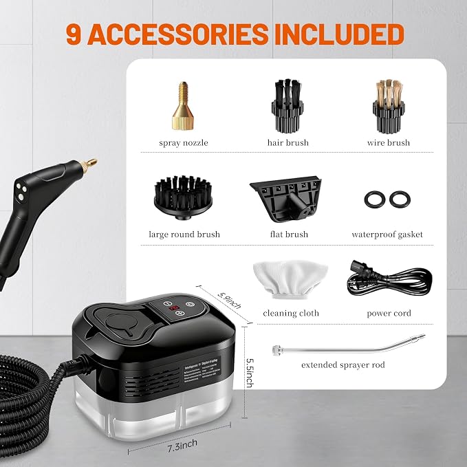 High Pressure Steam Cleaner, 6-Level Adjustable, 15s Heat-Up, 1.2L Large Tank. Portable High Temp Bathroom Power Steamer Cleaning Machine Steam Cleaner For Home Use Kitchen Grease Car Cleaning