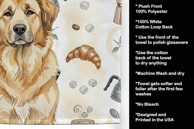 Caroline's Treasures Sandy Leonberger Coffee Bar Kitchen Towel Velour Plush Front and Cotton Loop Back Machine Washable